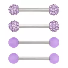 Multi-Pack Purple CZ Pave Nipple Barbells 2 Pair - 14 Gauge at Spencer's