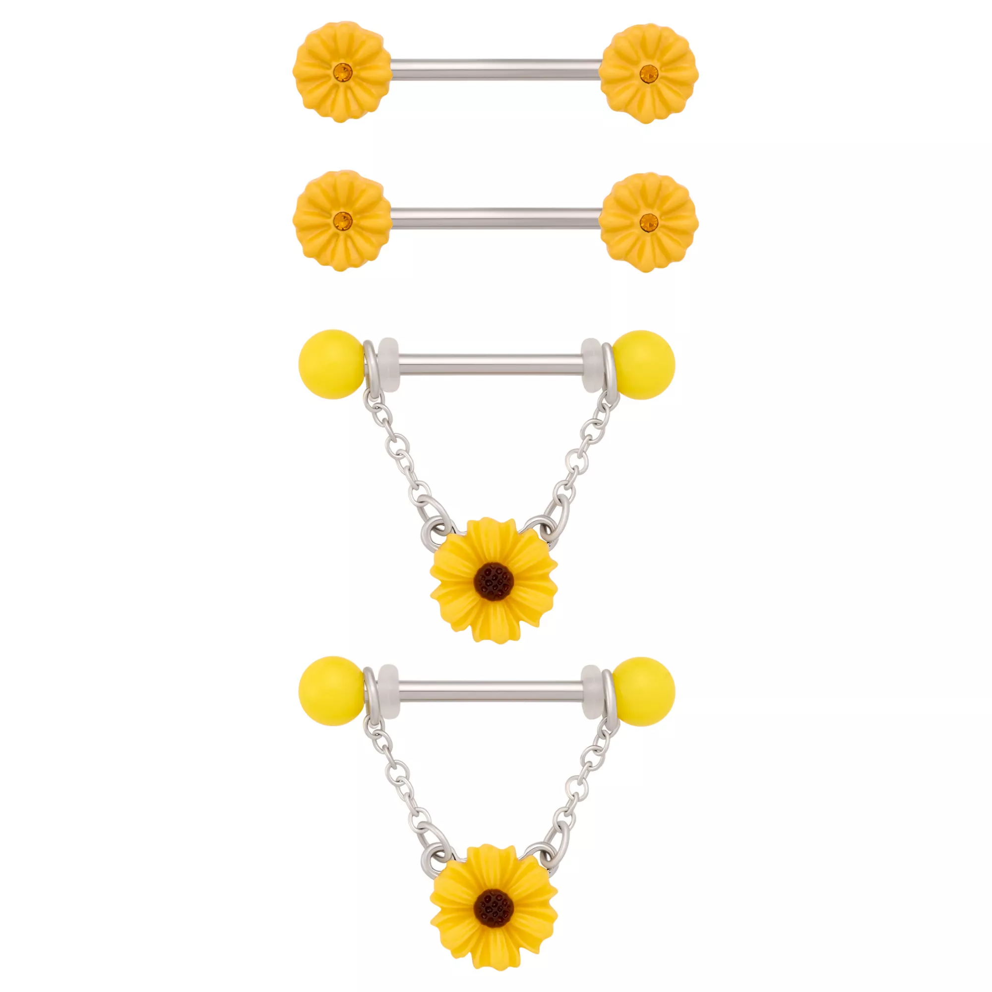 Multi-Pack Sunflower Nipple Barbells 2 Pair - 14 Gauge