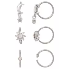 Multi-Pack CZ Sun and Moon Titanium Hoop Nose Rings 6 Pack - 20 Gauge at Spencer's
