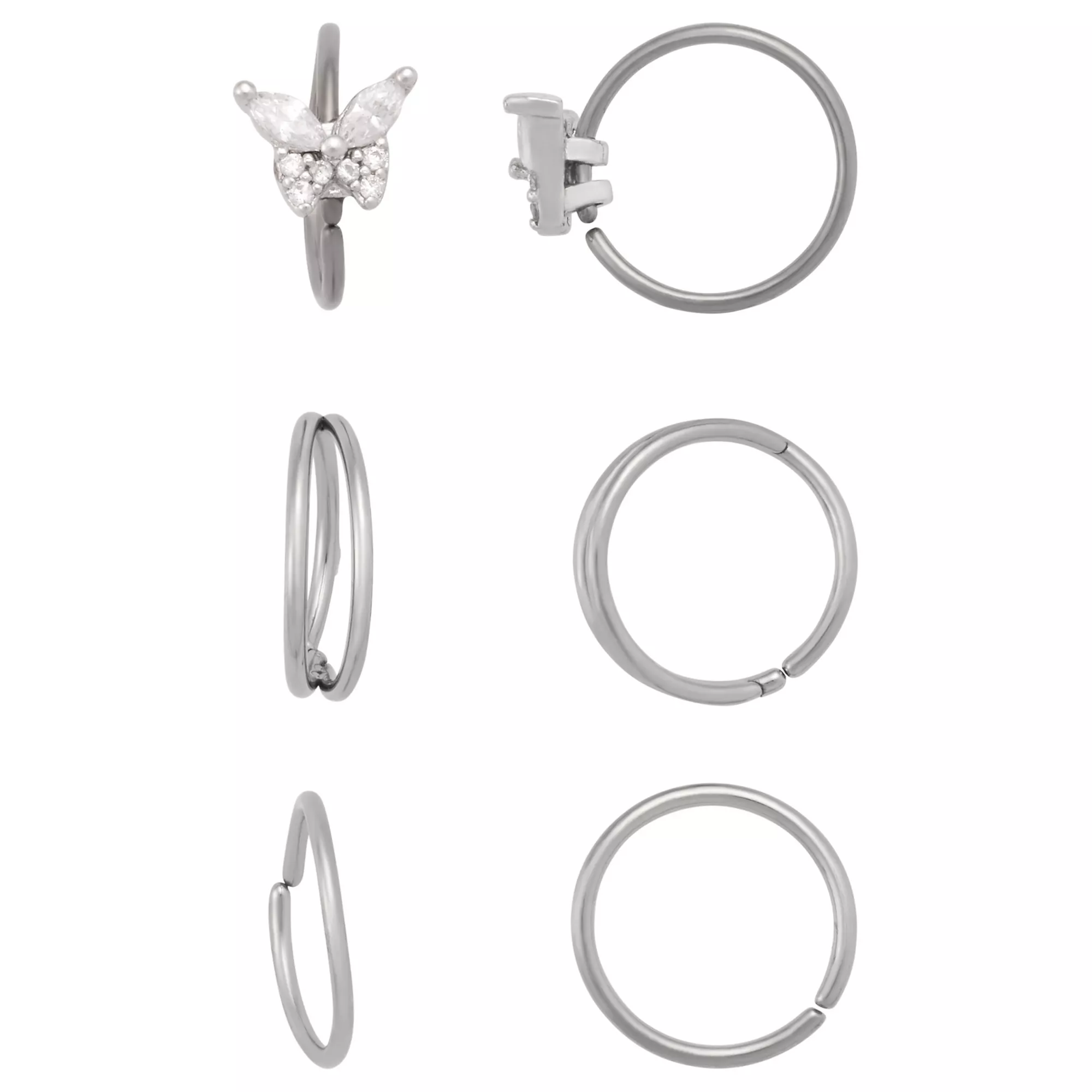 Multi-Pack CZ Butterfly Titanium Hoop Nose Rings 6 Pack - 20 Gauge at Spencer's