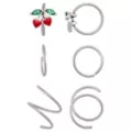 Multi-Pack CZ Heart Cherry Titanium Hoop Nose Rings 6 Pack - 20 Gauge at Spencer's