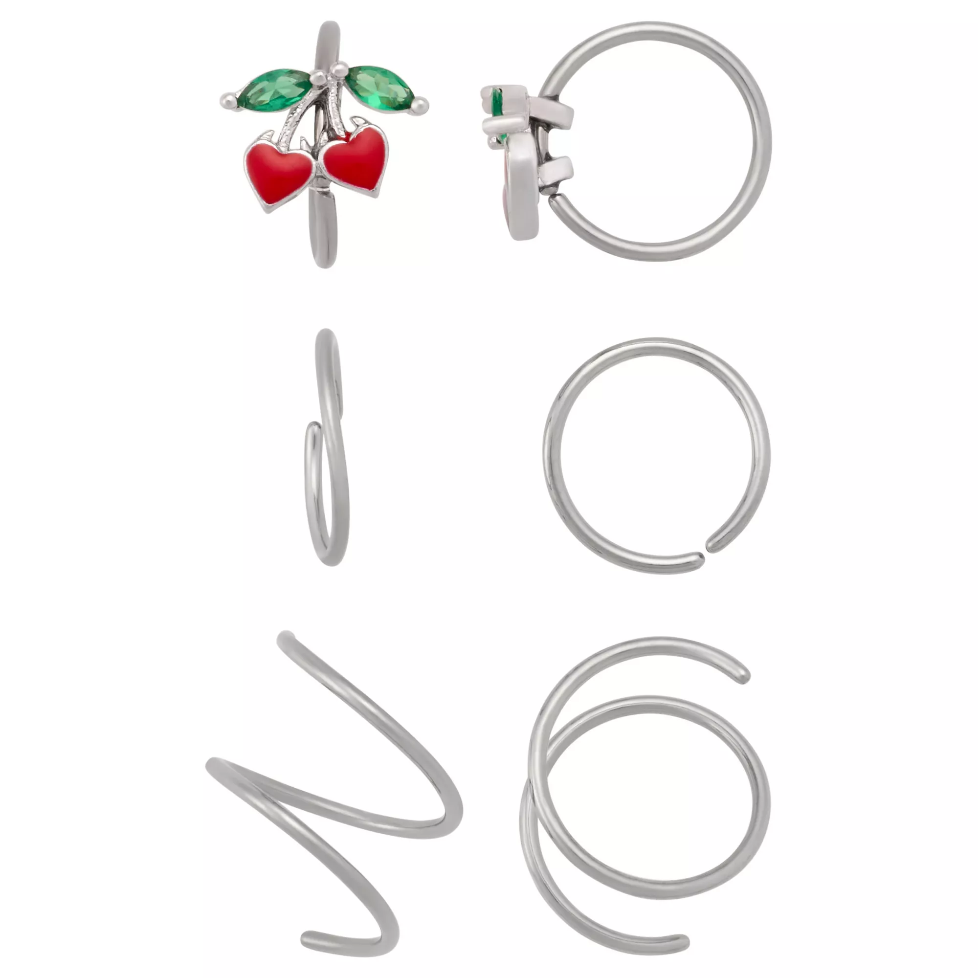 Multi-Pack CZ Heart Cherry Titanium Hoop Nose Rings 6 Pack - 20 Gauge at Spencer's