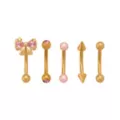 Multi-Pack Pink CZ Bow Gold-Plated Curved Barbells 5 Pack - 16 Gauge at Spencer's