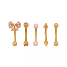 Multi-Pack Pink CZ Bow Gold-Plated Curved Barbells 5 Pack - 16 Gauge at Spencer's