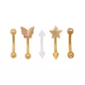 Multi-Pack CZ Star and Butterfly Gold-Plated Curved Barbells 5 Pack - 16 Gauge at Spencer's