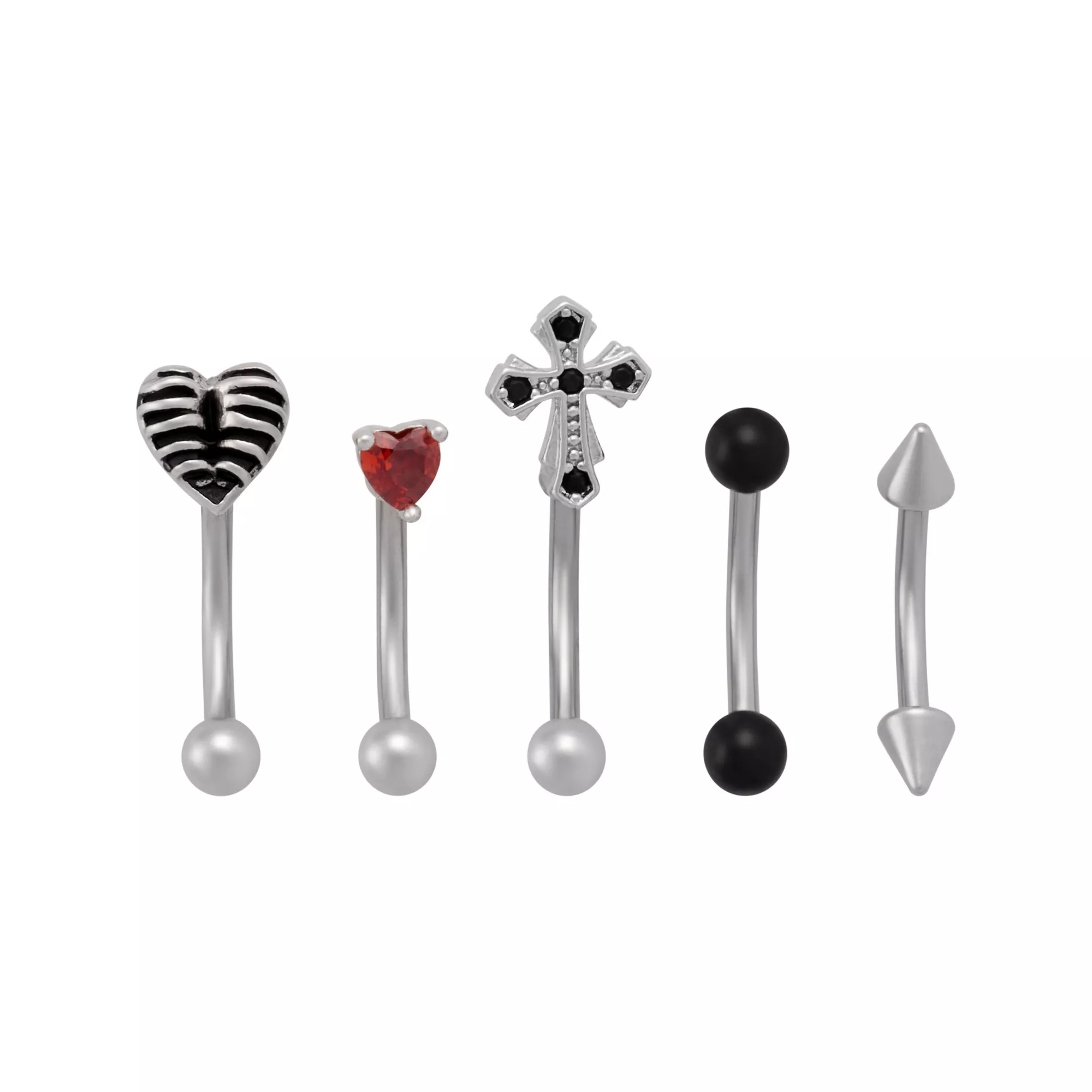 Multi-Pack CZ Gothic Heart and Cross Curved Barbells 5 Pack - 16 Gauge