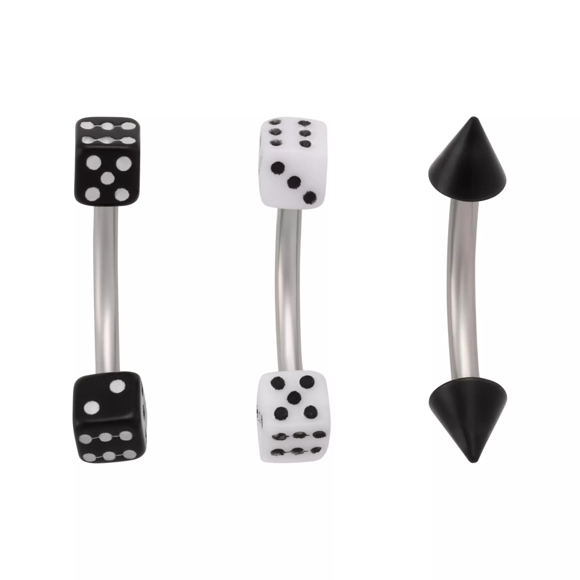 Multi-Pack Silver-Tone Dice Curved Barbells 3 Pack