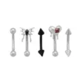 Multi-Pack CZ Drippy Heart and Butterfly Titanium Curved Barbells 5 Pack - 16 Gauge at Spencer's