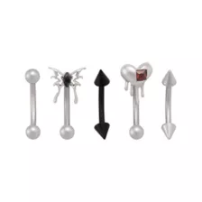 Multi-Pack CZ Drippy Heart and Butterfly Titanium Curved Barbells 5 Pack - 16 Gauge at Spencer's