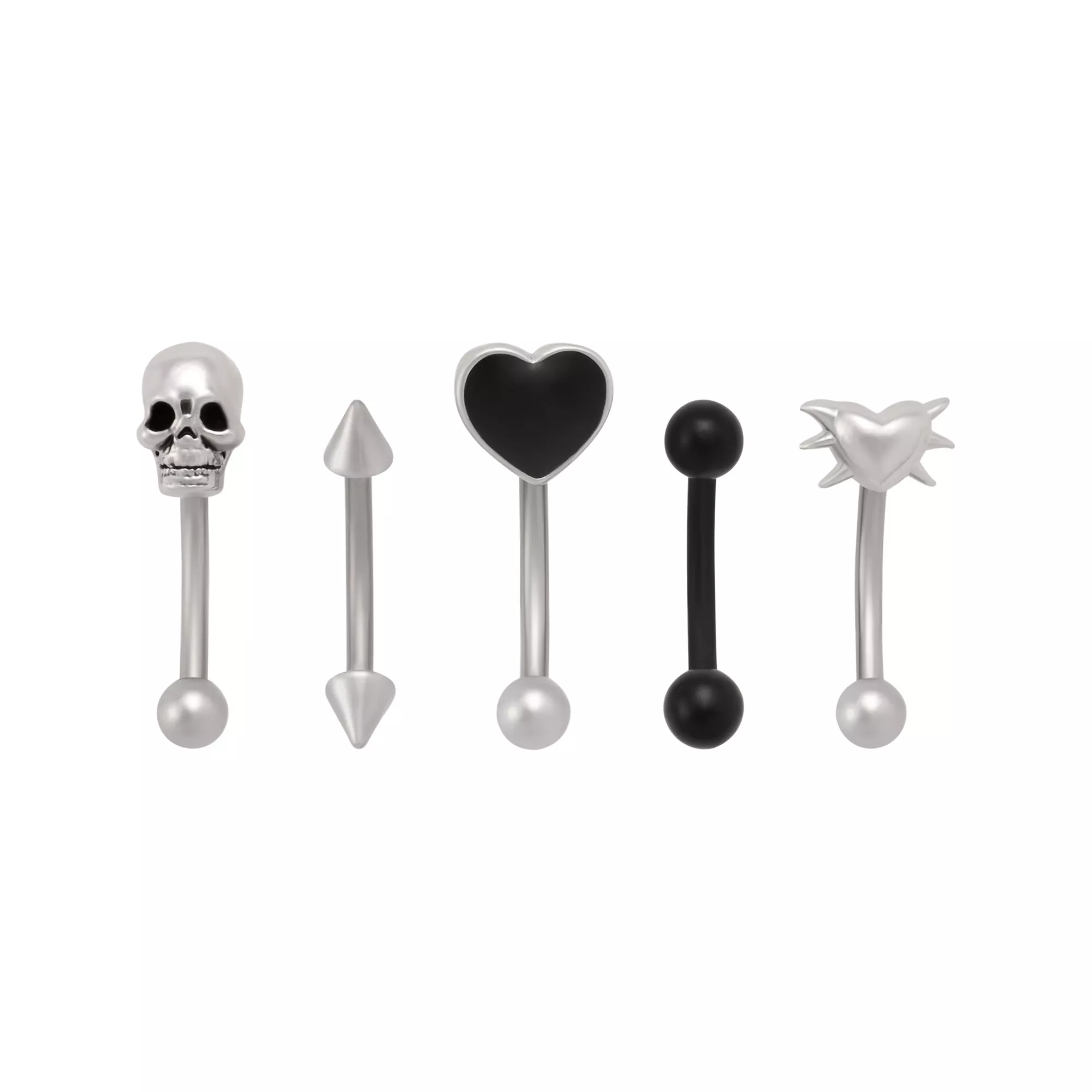 Multi-Pack Dark Hearts and Skull Titanium Curved Barbells 5 Pack - 16 Gauge at Spencer's