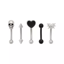 Multi-Pack Dark Hearts and Skull Titanium Curved Barbells 5 Pack - 16 Gauge at Spencer's