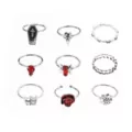 Multi-Pack Red CZ Silver-Plated Gothic Rings - 9 Pack at Spencer's