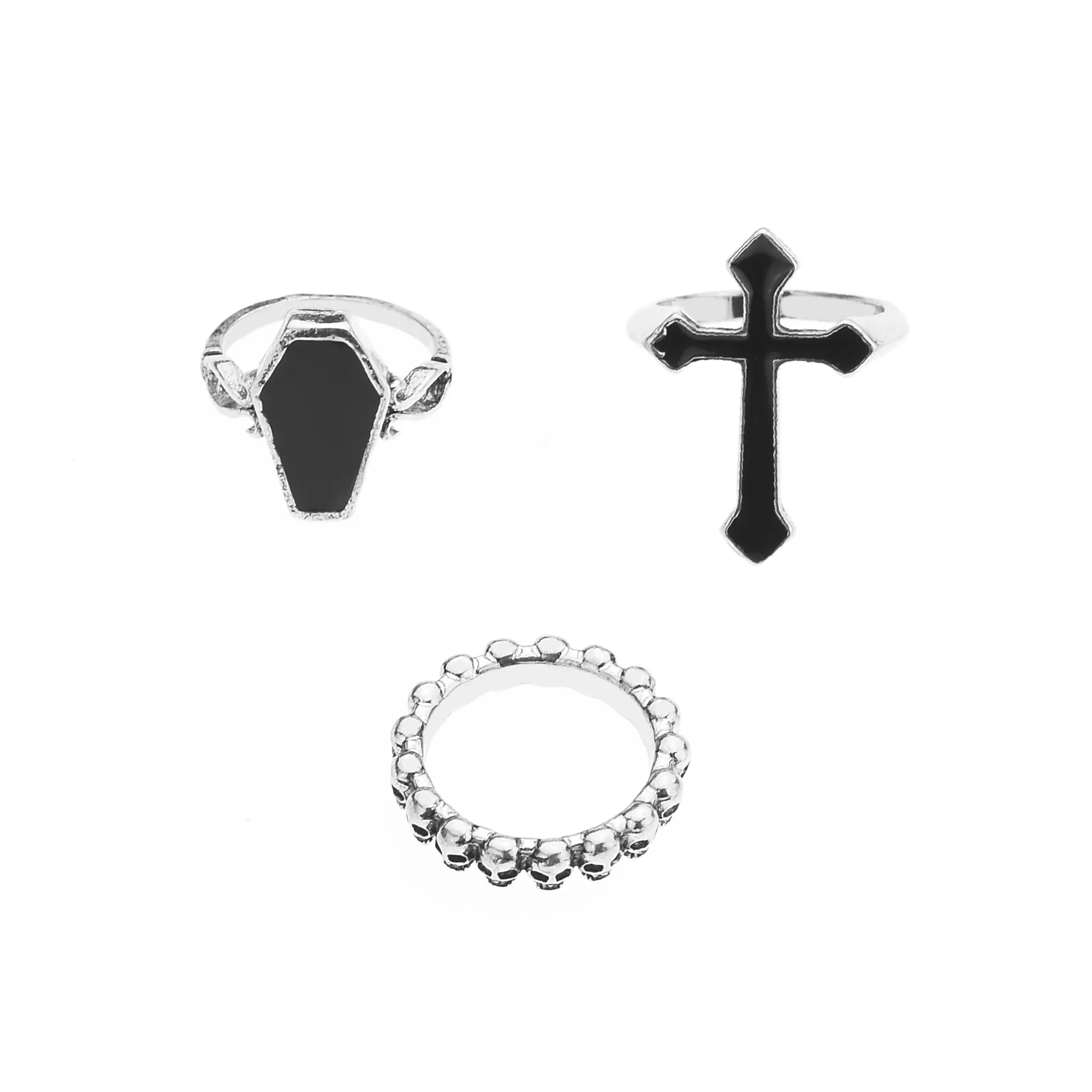 Multi-Pack Black Cross Coffin Assorted Rings - 3 Pack at Spencer's