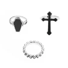 Multi-Pack Black Cross Coffin Assorted Rings - 3 Pack at Spencer's