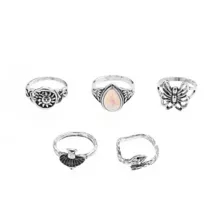Multi-Pack Silver-Plated Butterfly Moonstone Rings - 5 Pack at Spencer's