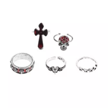 Multi-Pack CZ Red Cross Skull Rings - 5 Pack at Spencer's