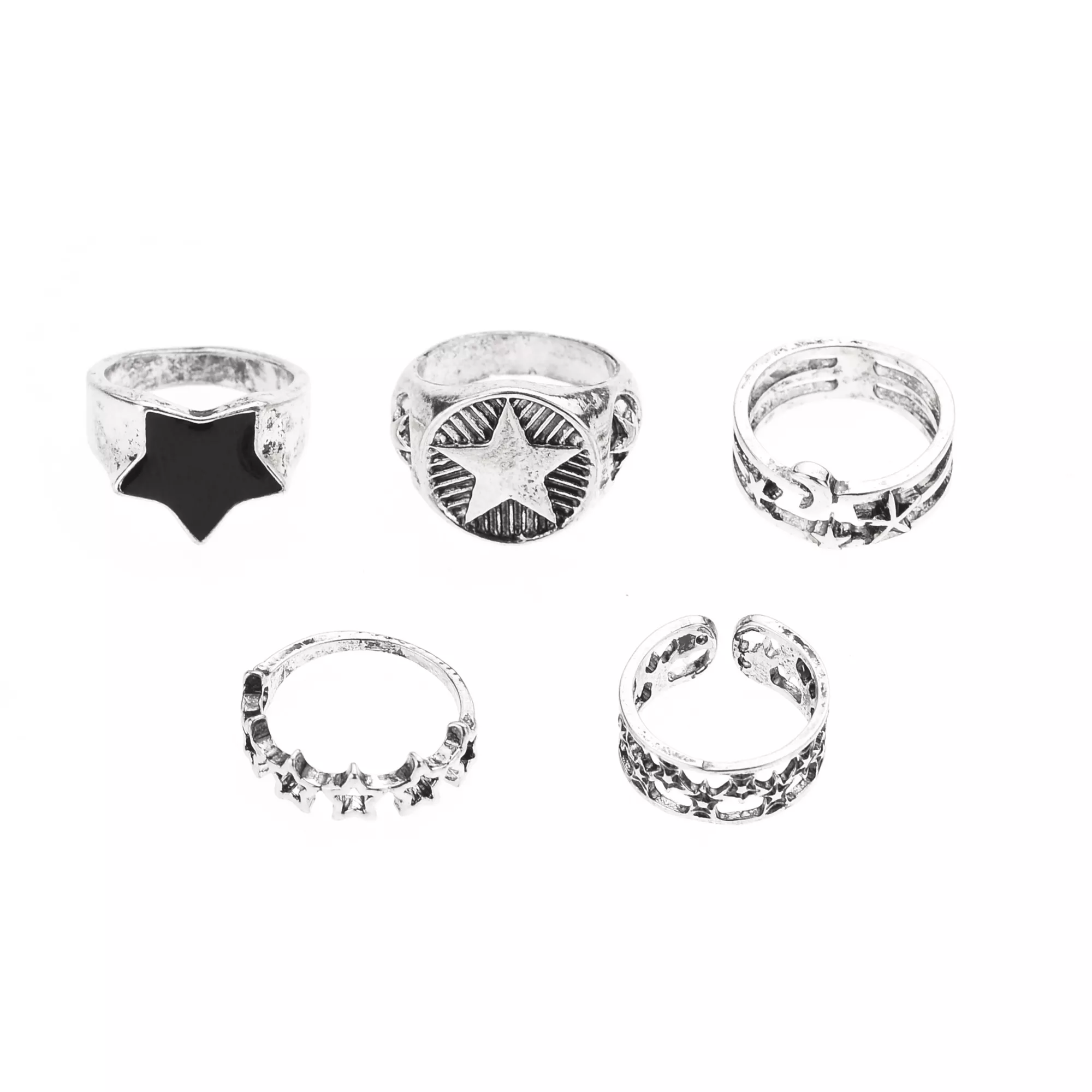 Multi-Pack Silver-Plated Star Signet Rings - 5 Pack
