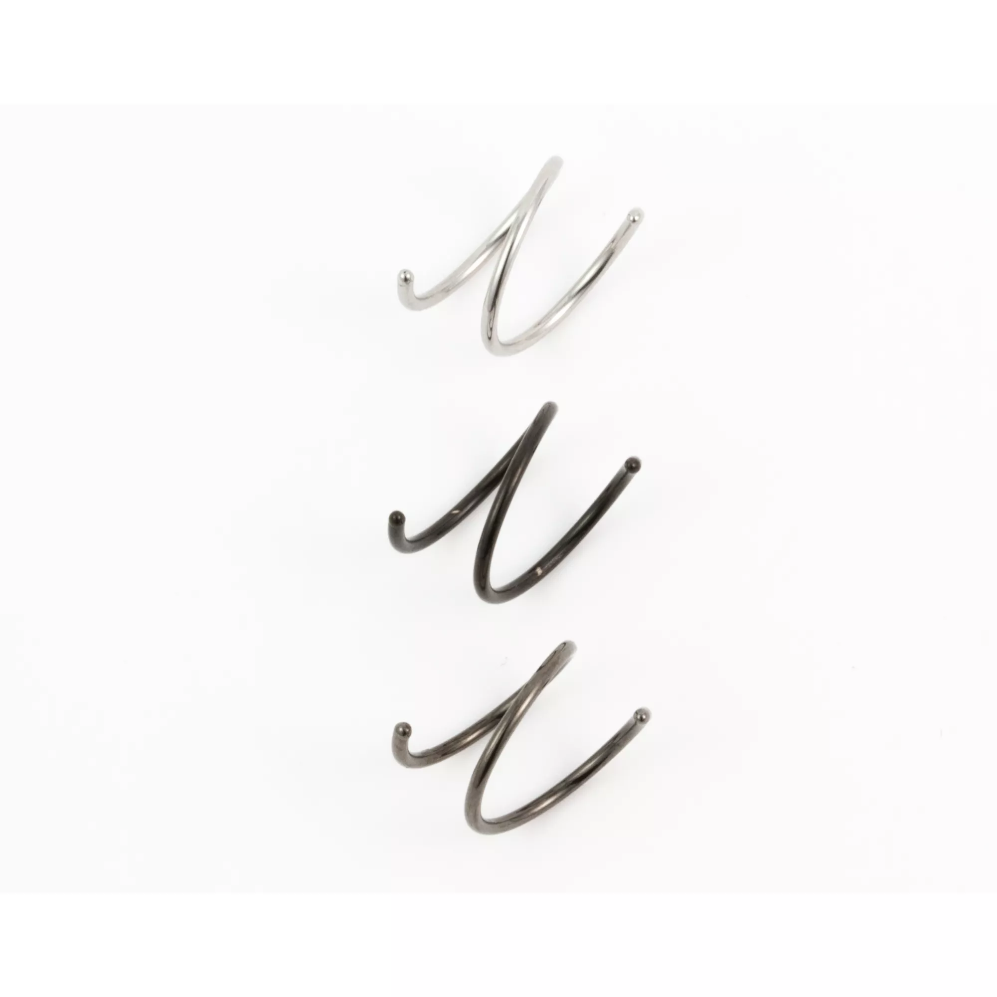 Multi-Pack Black and Silver-Tone Spiral Double Hoop Nose Rings 3 Pack - 20 Gauge
