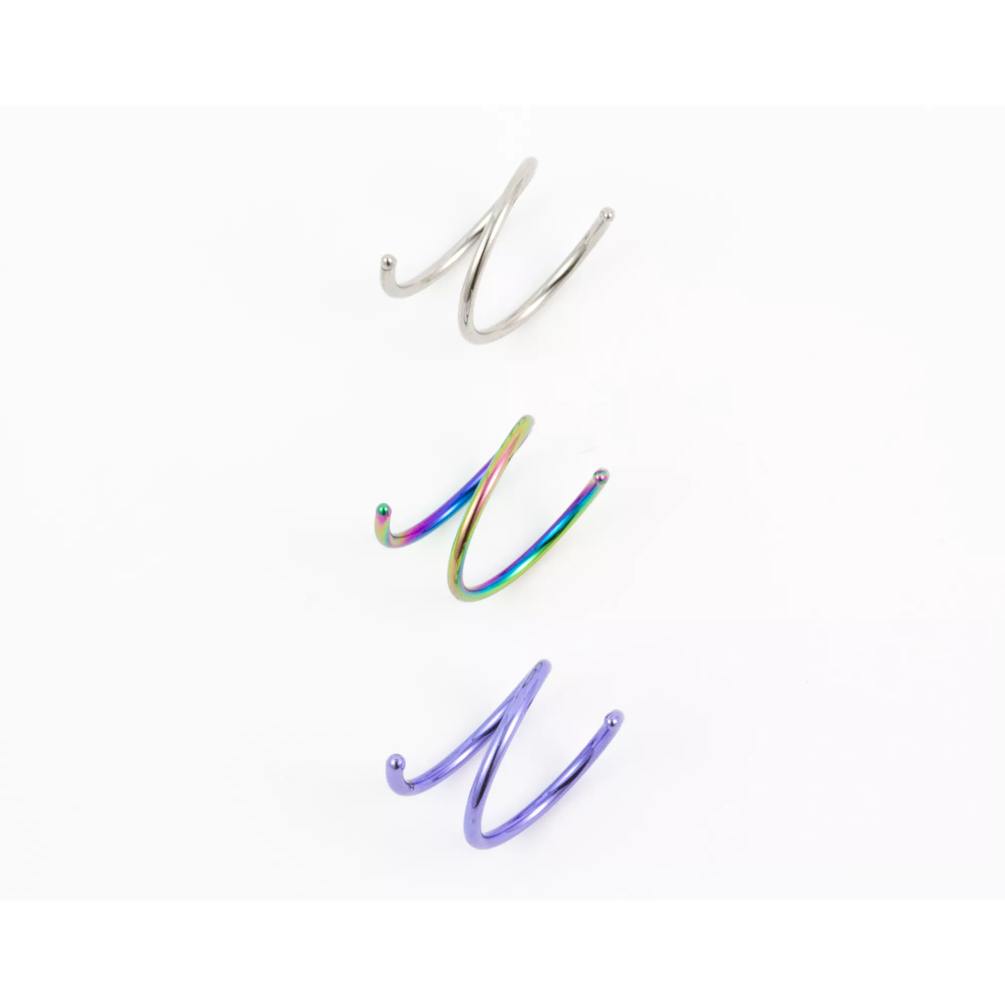 Multi-Pack Rainbow Spiral Double Hoop Nose Rings 3 Pack - 20 Gauge