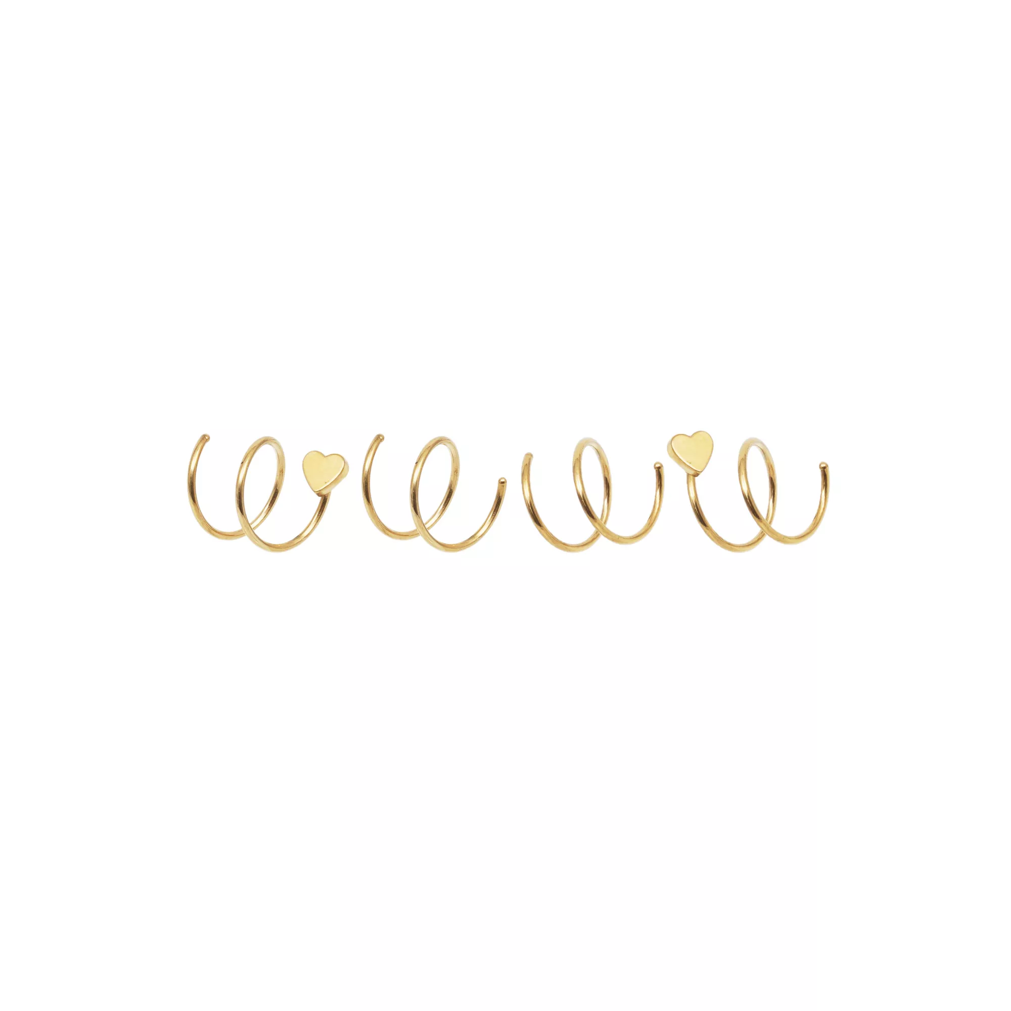 Multi-Pack Heart Gold-Tone Spiral Hoop Nose Rings 4 Pack - 20 Gauge