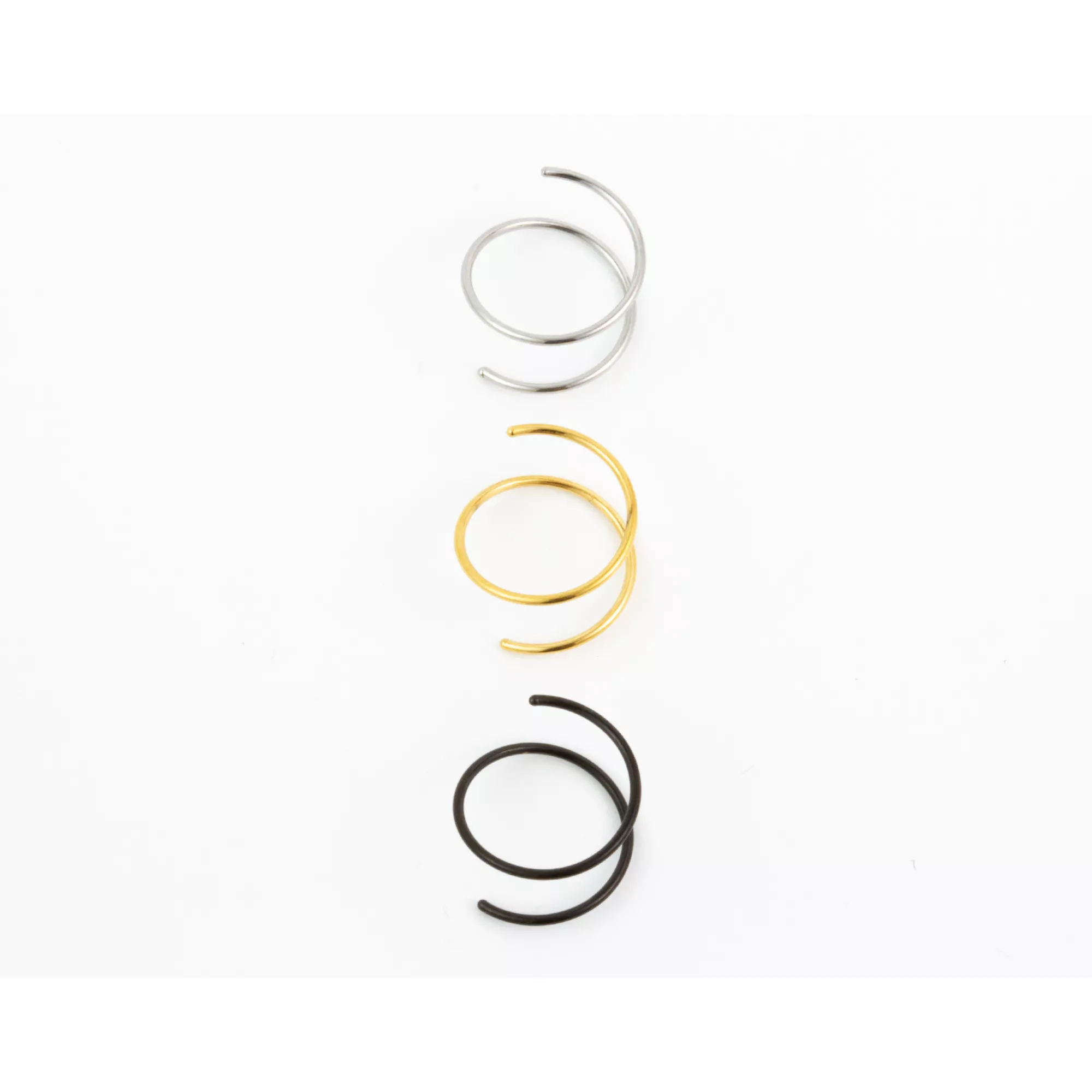 Multi-Pack Black Silver- and Gold-Tone Spiral Double Hoop Nose Rings 3 Pack - 22 Gauge