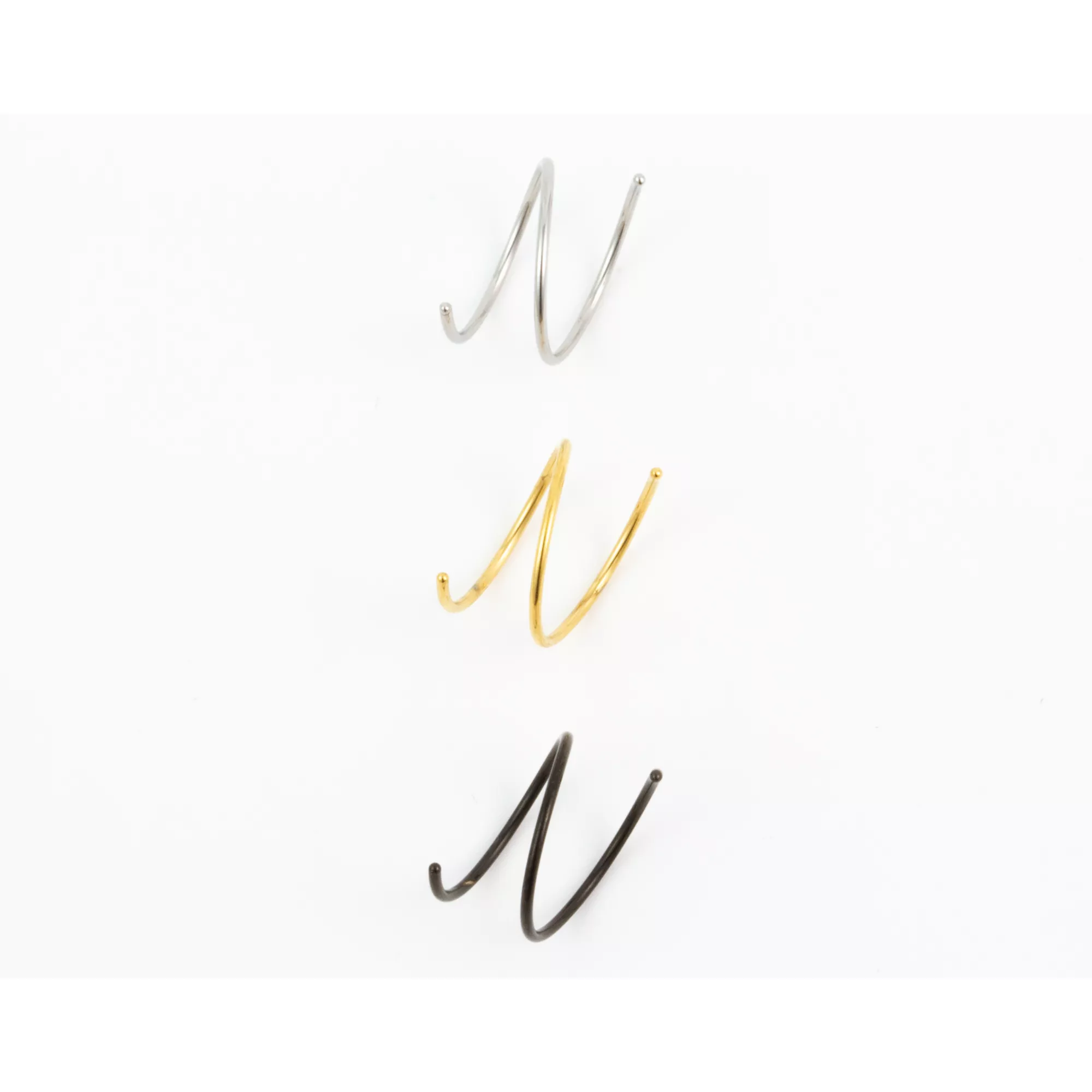 Multi-Pack Black Silver- and Gold-Tone Spiral Double Hoop Nose Rings 3 Pack - 22 Gauge