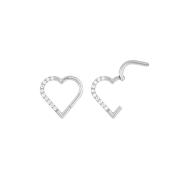 CZ Heart-Shaped Titanium Hinged Hoop Earrings - 16 Gauge at Spencer's