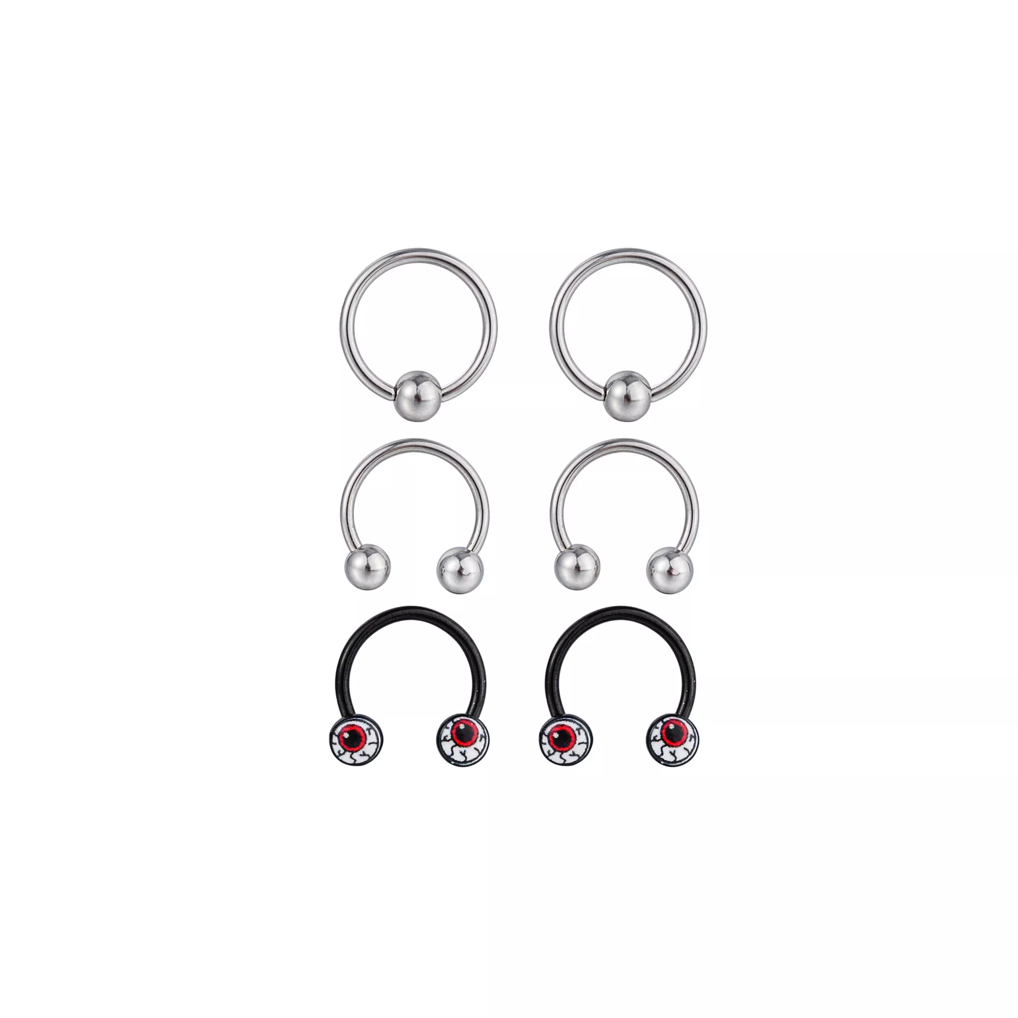 Multi-Pack Silver-Tone Eyeball Horseshoe & Captive Bead Rings 6 Pack - 16 Gauge at Spencer's