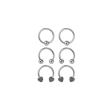 Multi-Pack Silver-Tone Horseshoe & Captive Bead Rings with Heart Ends 6 Pack - 16 Gauge at Spencer's