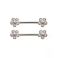 Iridescent CZ and Pearl-Effect Flower Silver-Plated Nipple Barbells - 14 Gauge at Spencer's