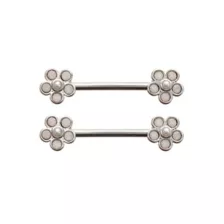 Iridescent CZ and Pearl-Effect Flower Silver-Plated Nipple Barbells - 14 Gauge at Spencer's