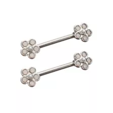 Iridescent CZ and Pearl-Effect Flower Silver-Plated Nipple Barbells - 14 Gauge at Spencer's