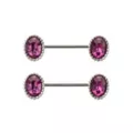 Purple CZ Oval Silver-Plated Nipple Barbells - 14 Gauge at Spencer's