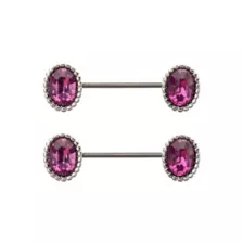 Purple CZ Oval Silver-Plated Nipple Barbells - 14 Gauge at Spencer's