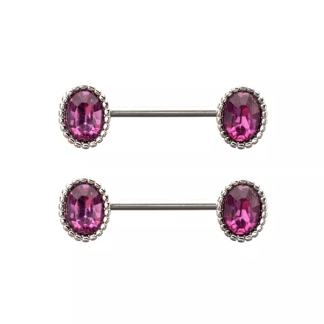 Purple CZ Oval Silver-Plated Nipple Barbells - 14 Gauge at Spencer's