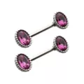 Purple CZ Oval Silver-Plated Nipple Barbells - 14 Gauge at Spencer's