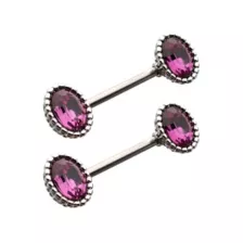 Purple CZ Oval Silver-Plated Nipple Barbells - 14 Gauge at Spencer's