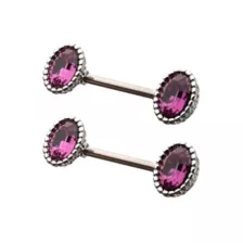 Purple CZ Oval Silver-Plated Nipple Barbells - 14 Gauge at Spencer's