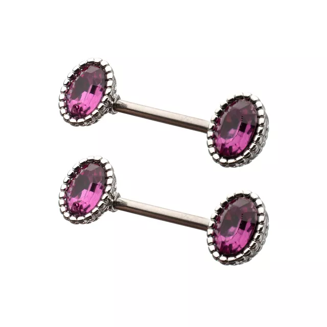 Purple CZ Oval Silver-Plated Nipple Barbells - 14 Gauge at Spencer's