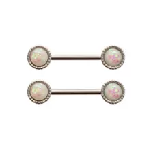 Opal-Effect Round Silver-Plated Nipple Barbells - 14 Gauge at Spencer's
