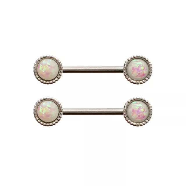 Opal-Effect Round Silver-Plated Nipple Barbells - 14 Gauge at Spencer's