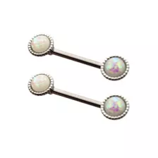 Opal-Effect Round Silver-Plated Nipple Barbells - 14 Gauge at Spencer's