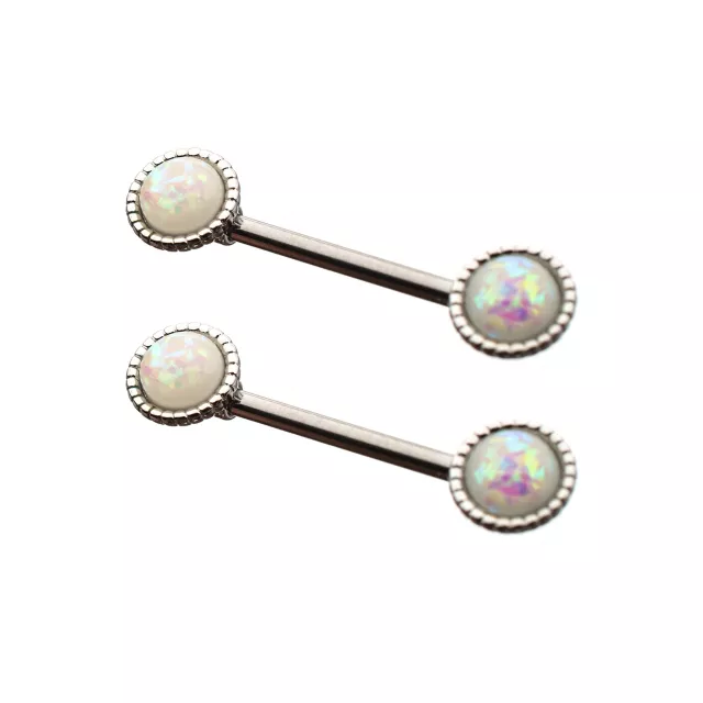 Opal-Effect Round Silver-Plated Nipple Barbells - 14 Gauge at Spencer's