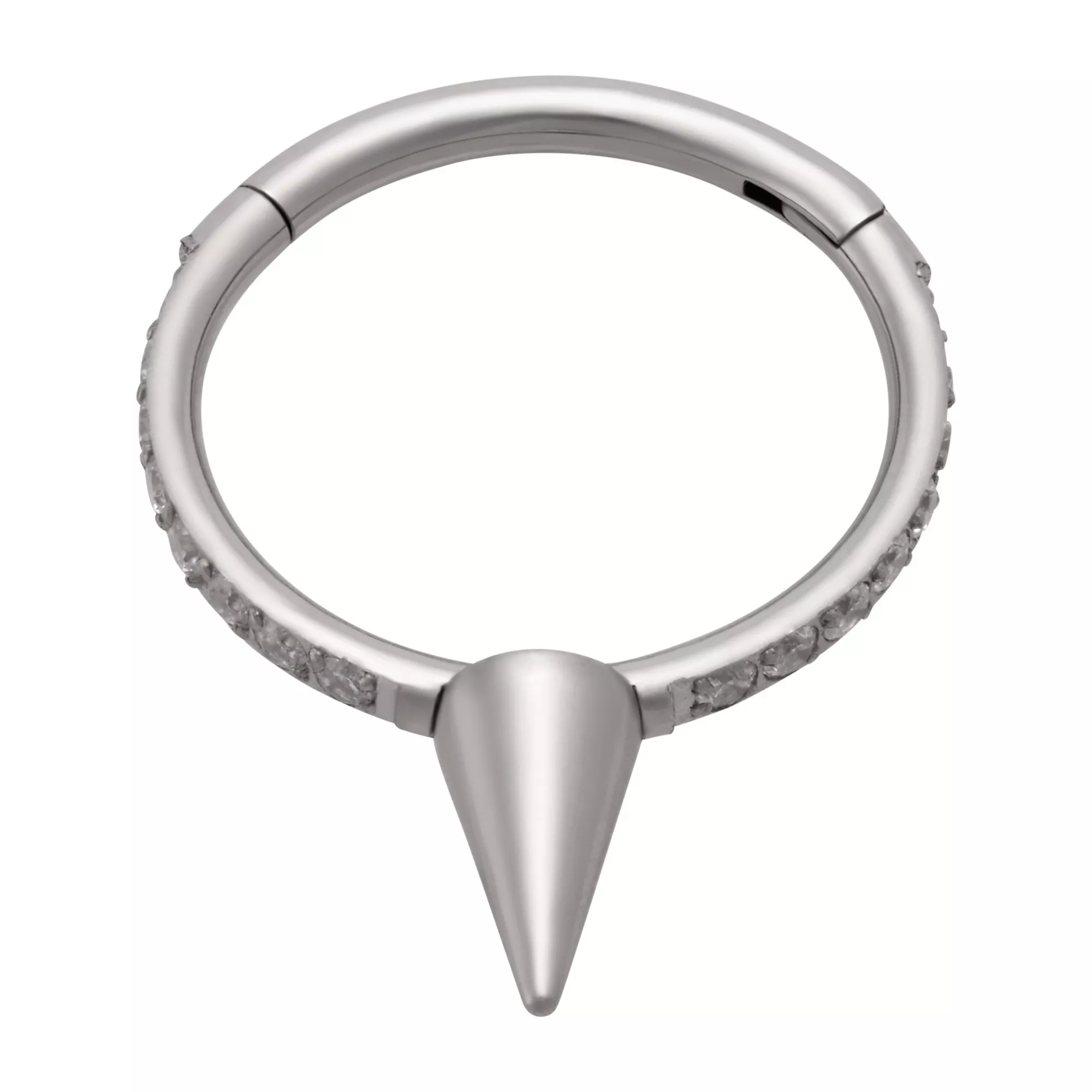 CZ Spike Silver-Plated Titanium Hinged Hoop Ring - 16 Gauge at Spencer's