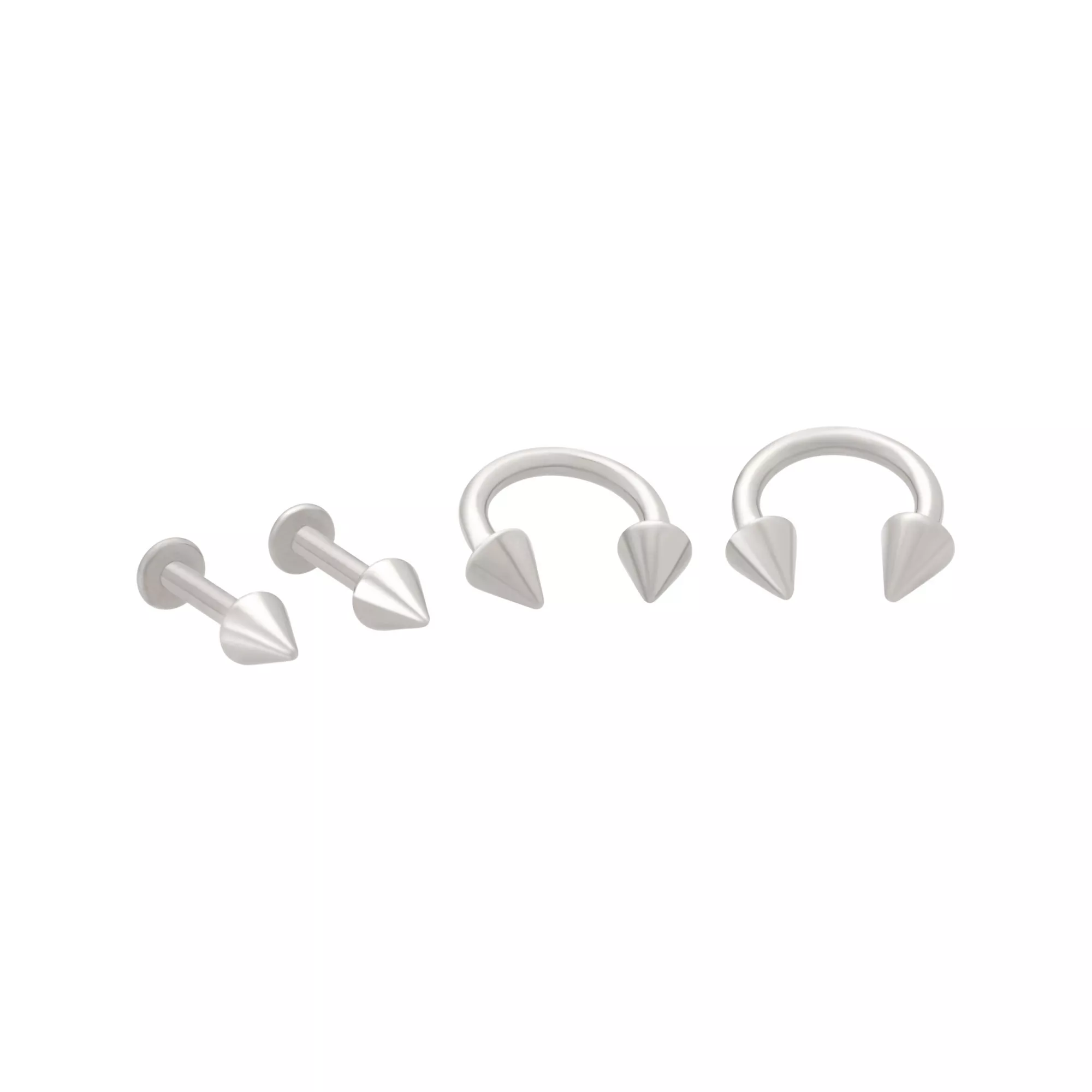 Multi-Pack Spike Silver-Plated Titanium Horseshoe and Labret Lip Rings 4 Pack - 14 Gauge at Spencer's