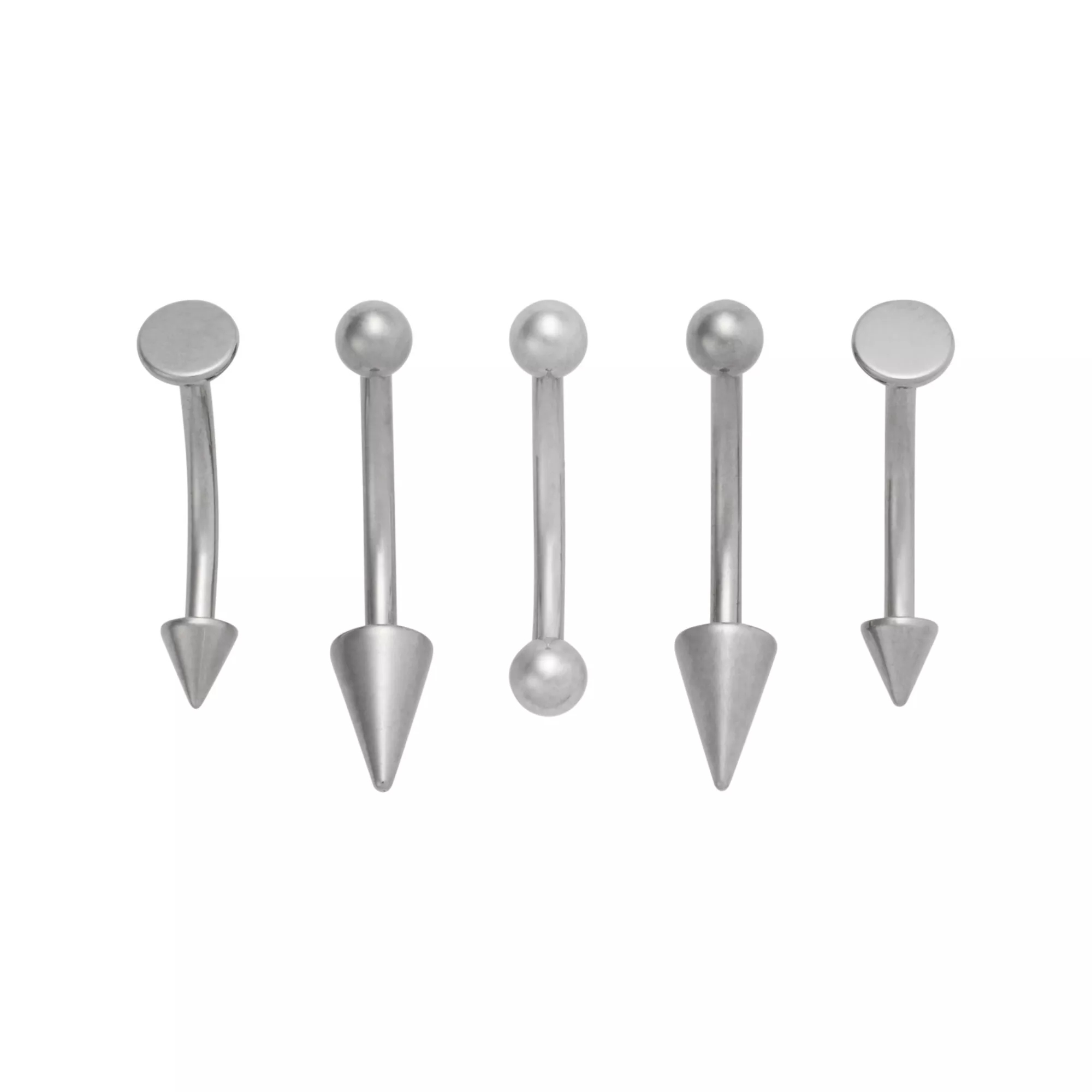 Multi-Pack Spiked and Flat End Silver-Plated Titanium Curved Barbells 5 Pack - 16 Gauge at Spencer's