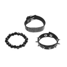 Multi-Pack Spiked Faux Leather and 8-Ball Beaded Bracelets - 3 Pack at Spencer's
