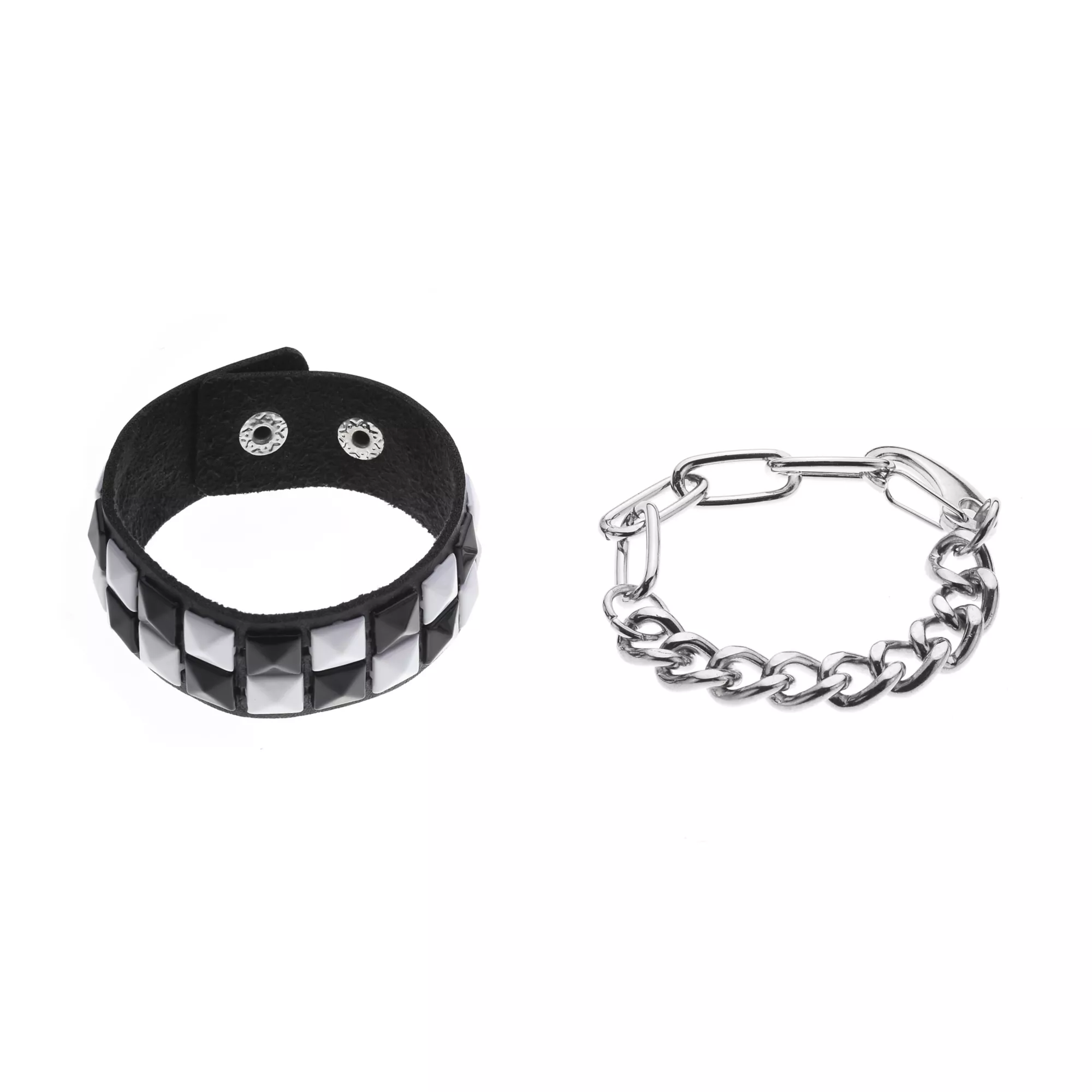Multi-Pack Black and White Checkered Stud and Chain Bracelets - 2 Pack