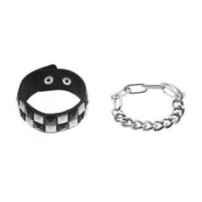 Multi-Pack Black and White Checkered Stud and Chain Bracelets - 2 Pack at Spencer's
