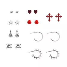 Multi-Pack Rock & Rose Mixed Earrings - 9 Pair at Spencer's